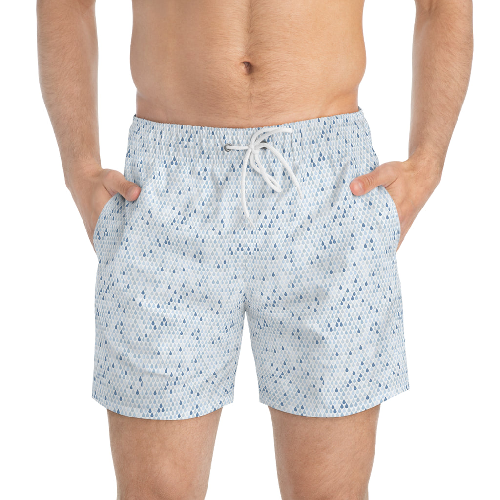 Cool Blue AOP Swim Trunks, Summer Beachwear, Pool Party Shorts, Vacation Essentials, Men's Swimwear, Fun Summer Fashion