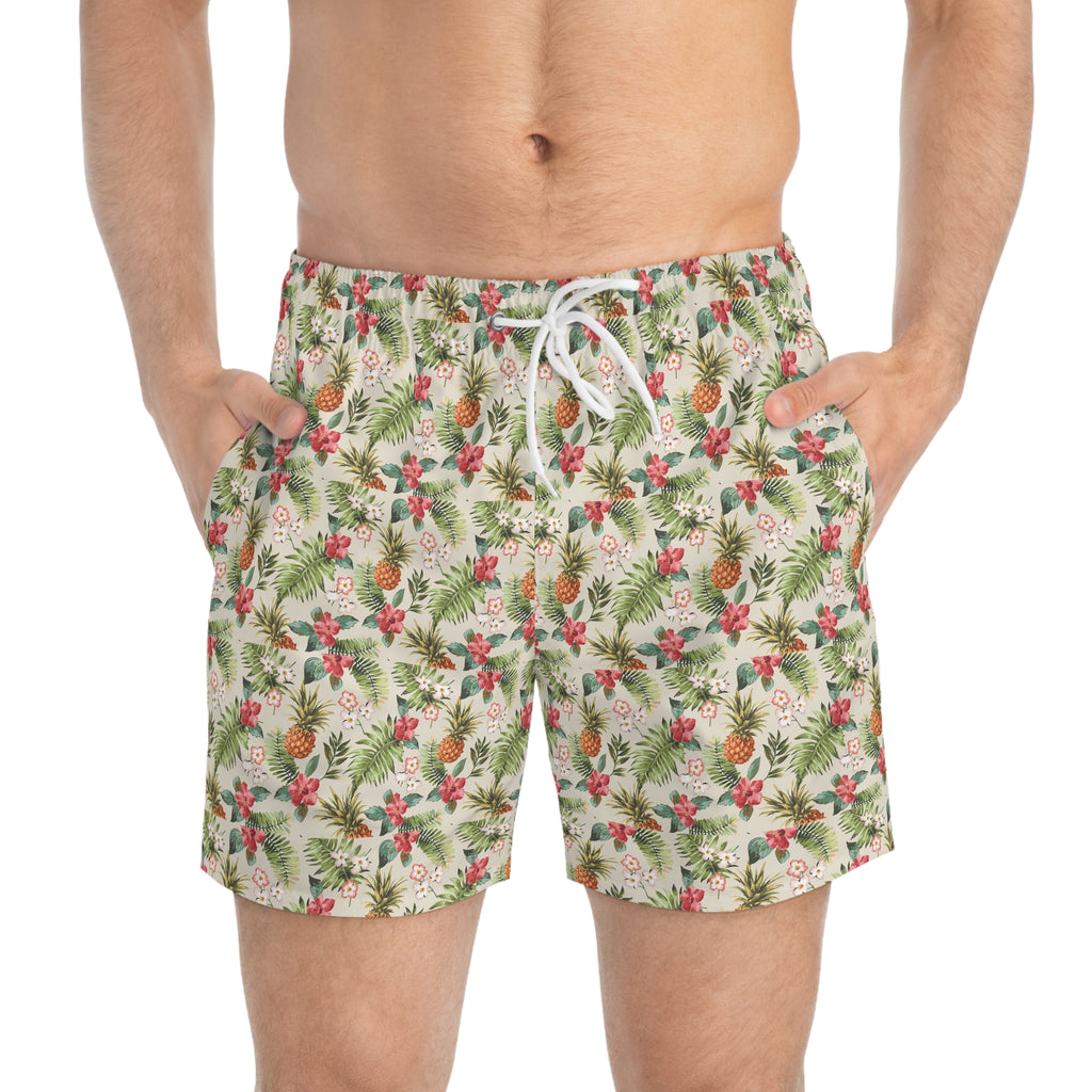 Tropical Print Swim Trunks, Beachwear, Summer Essentials, Vacation Outfits, Poolside Attire, Floral Swim Shorts