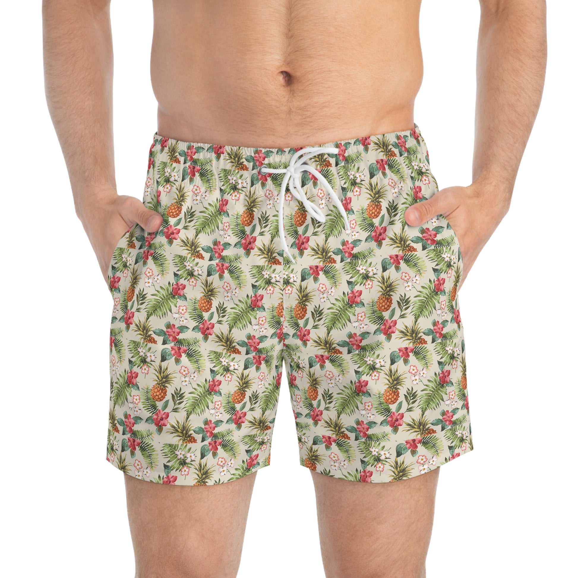Tropical Print Swim Trunks, Beachwear, Summer Essentials, Vacation Outfits, Poolside Attire, Floral Swim Shorts