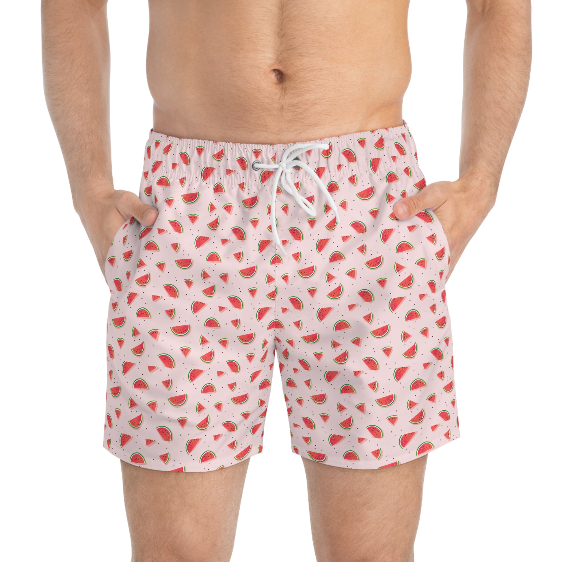 Watermelon Print Swim Trunks, Summer Beach Shorts, Vacation Wear, Pool Party Swimwear, Fun Summer Apparel