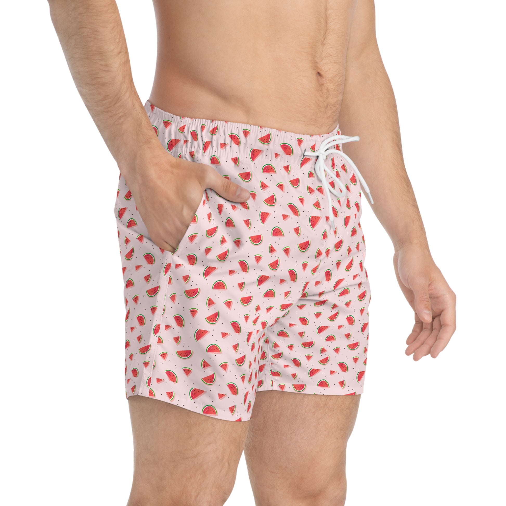 Watermelon Print Swim Trunks, Summer Beach Shorts, Vacation Wear, Pool Party Swimwear, Fun Summer Apparel