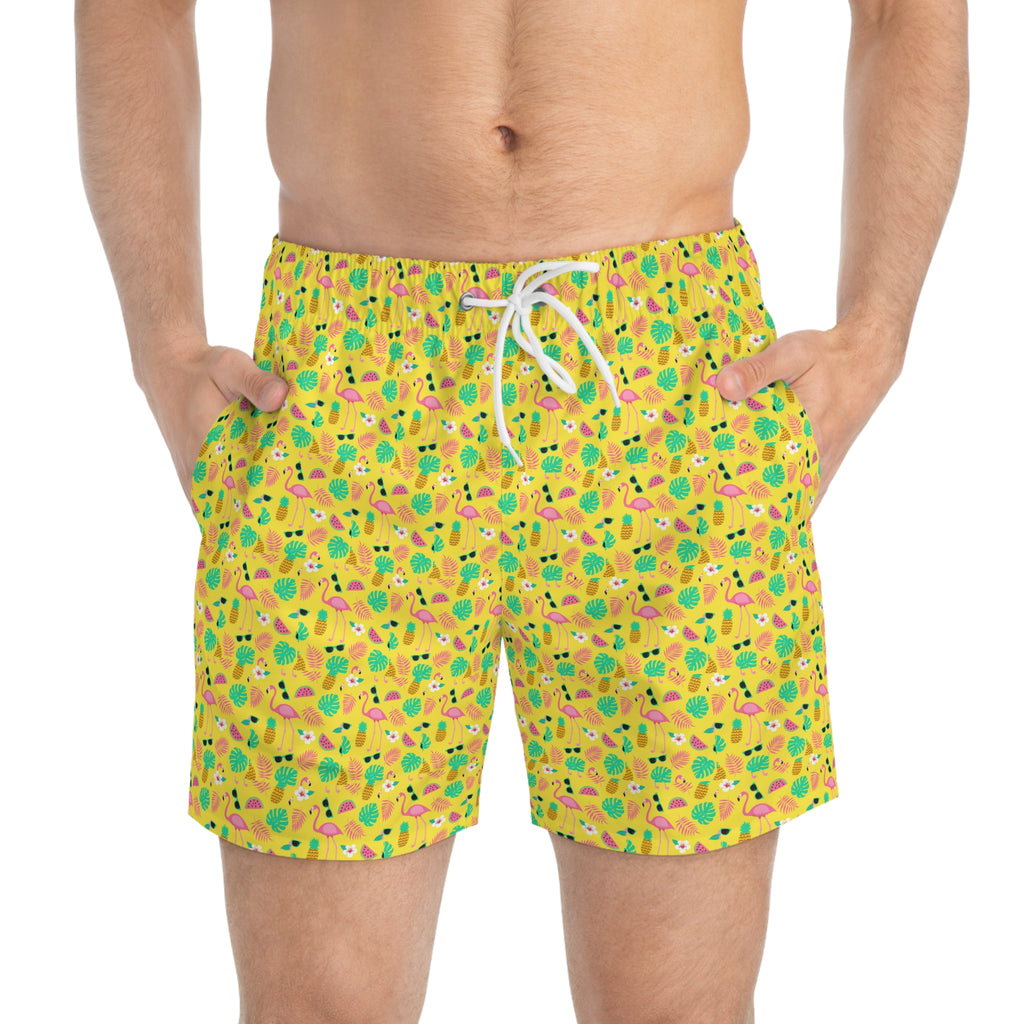 Colorful Tropical Swim Trunks, Summer Beachwear, Vacation Essentials, Pool Party Style, Fun Swimwear for Men