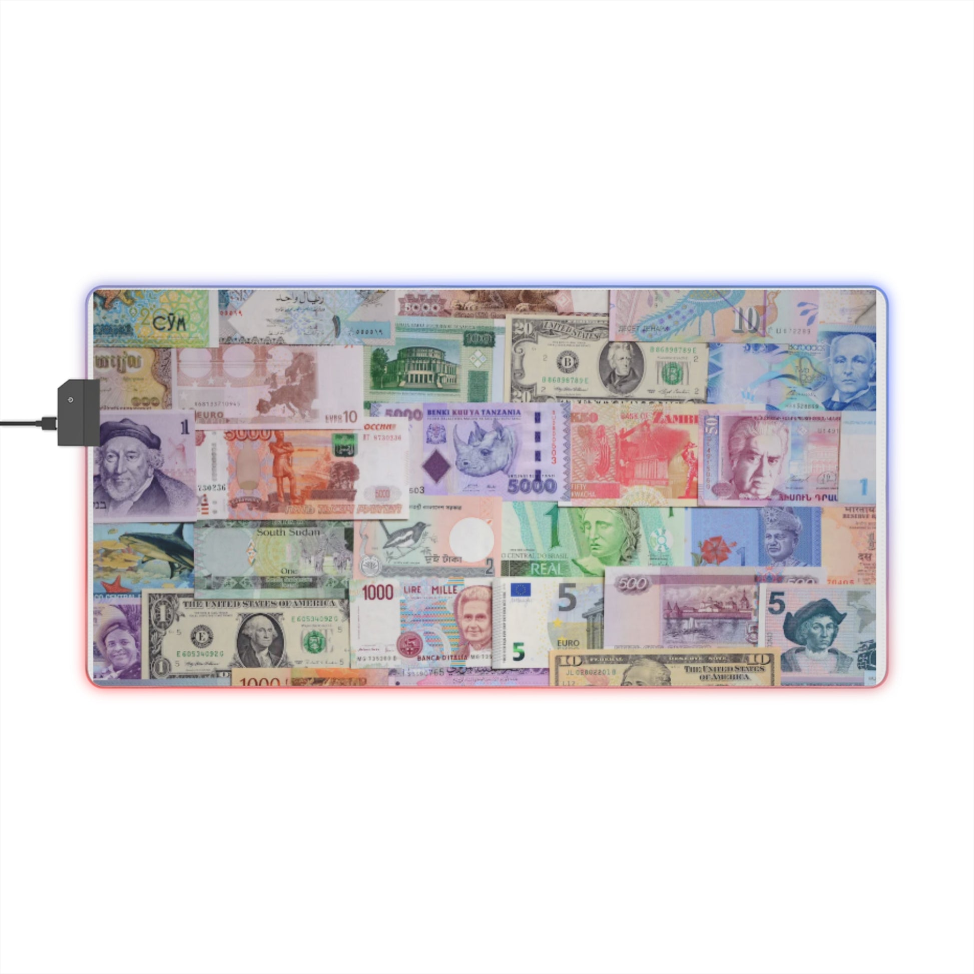 LED Gaming Mouse Pad with Currency Design, Gaming Accessory, Desk Decor, Gamer Gift, Unique Mouse Mat, LED Lighting