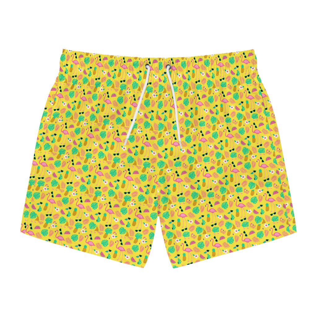 Colorful Tropical Swim Trunks, Summer Beachwear, Vacation Essentials, Pool Party Style, Fun Swimwear for Men