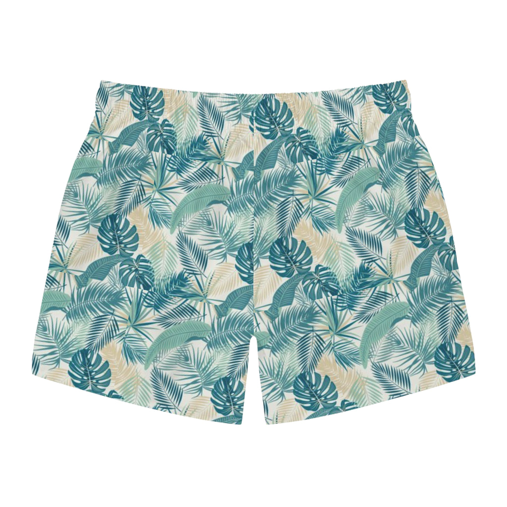 Tropical Leaf Swim Trunks, Summer Beach Shorts, Vacation Swimwear, Pool Party Attire, Men's AOP Swimwear