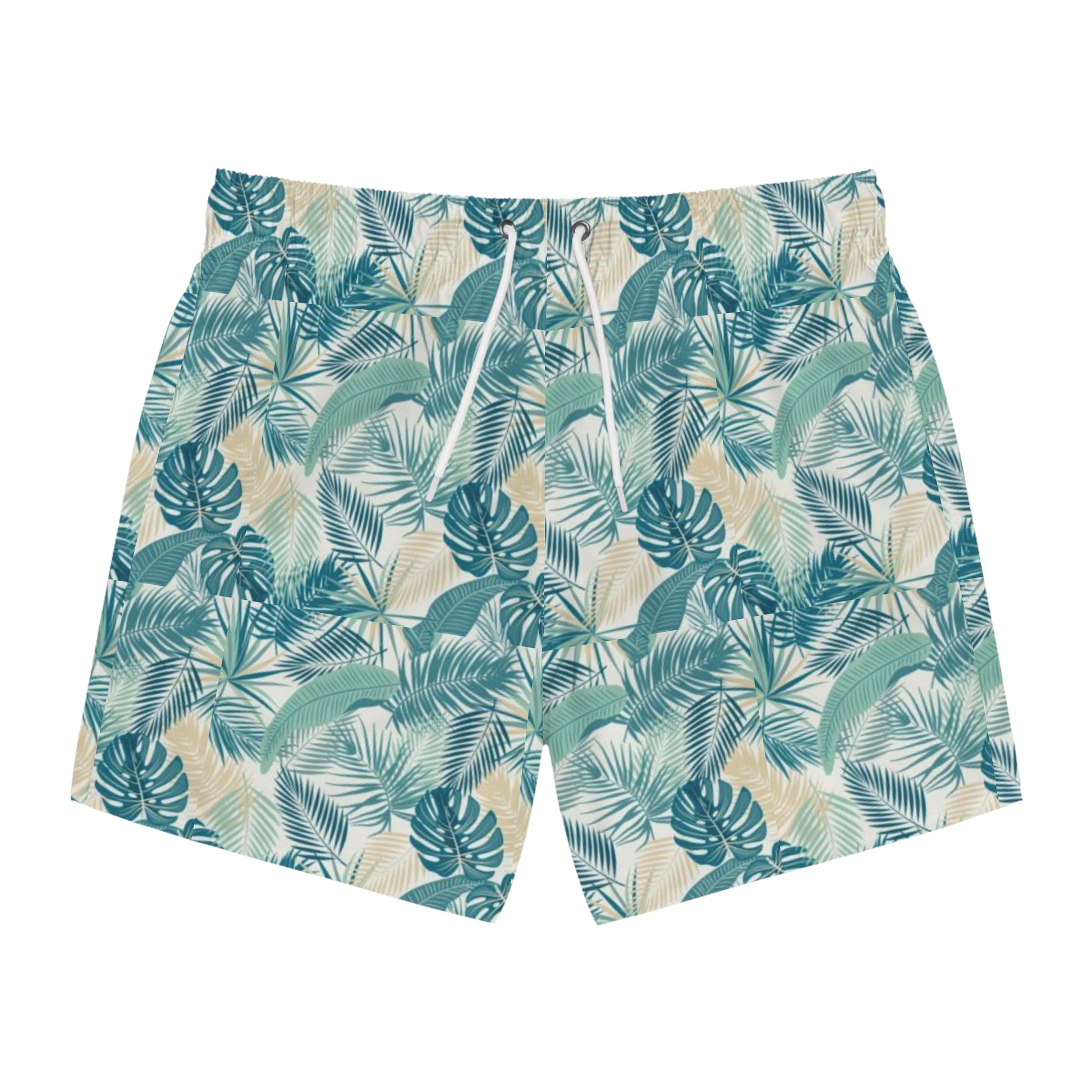 Tropical Leaf Swim Trunks, Summer Beach Shorts, Vacation Swimwear, Pool Party Attire, Men's AOP Swimwear